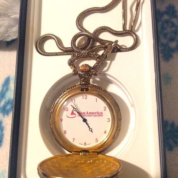 Pocket Watch Train needs battery Vtg SunAmerica unisex Pristine - Picture 3 of 11